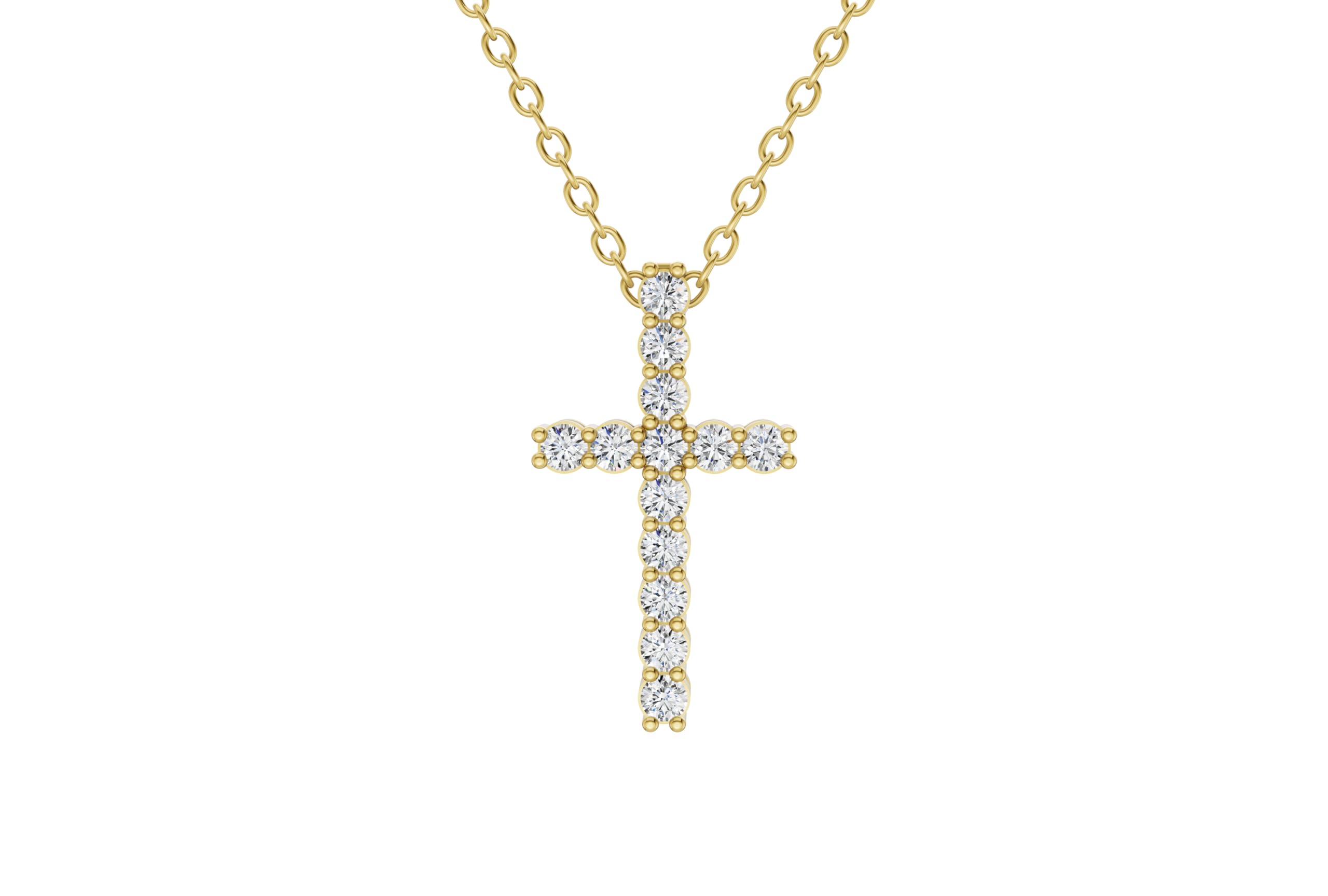 14K Yellow Gold 4 Carat TW LAB-GROWN Diamond Cross Pendant Necklace 4 Prong Value Collection (E-F Color VVS-VS Clarity)