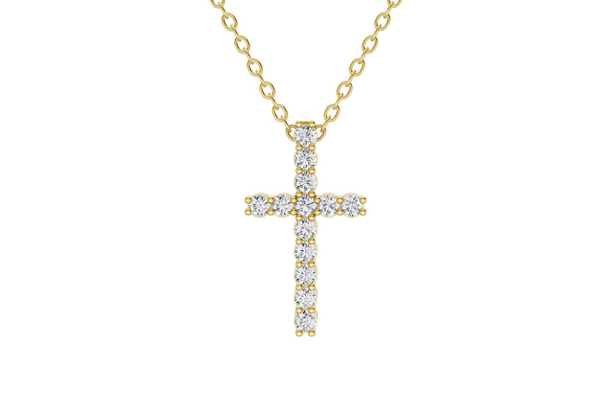 14K Yellow Gold 4 Carat TW LAB-GROWN Diamond Cross Pendant Necklace 4 Prong Value Collection (E-F Color VVS-VS Clarity)