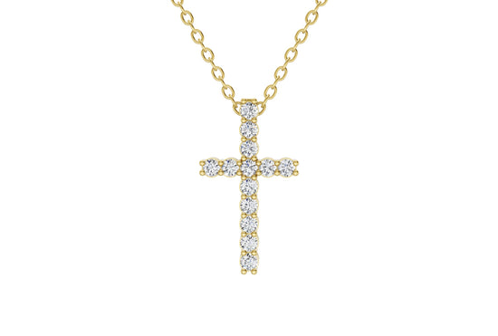 14K Yellow Gold 4 Carat TW LAB-GROWN Diamond Cross Pendant Necklace 4 Prong Value Collection (E-F Color VVS-VS Clarity)