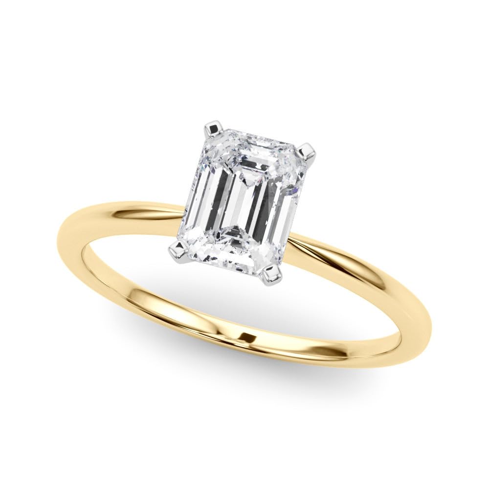 14K Yellow Gold Lab Grown Solitaire Emerald Cut IGI CERTIFIED Diamond Engagement Ring - Jewelry Gift for Womens or Birthday, Wedding (5 Carat TW D-E Color VVS-VS Clarity)(Ring Size: 6.5)