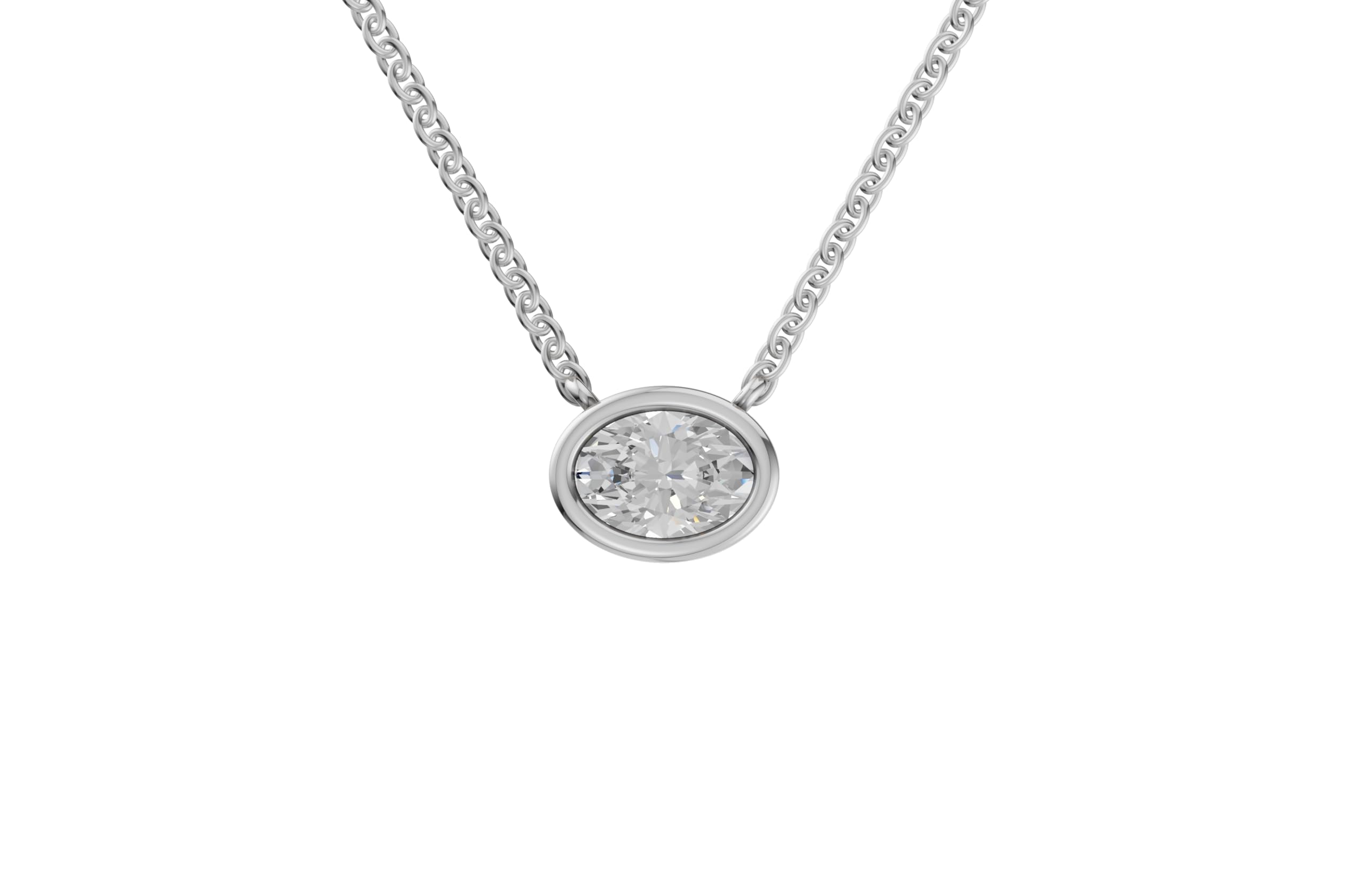 14K White Gold 4 Carat TW LAB-GROWN Bezel Oval Diamond Pendant Necklace 4 Prong Value Collection (E-F Color VVS-VS Clarity)