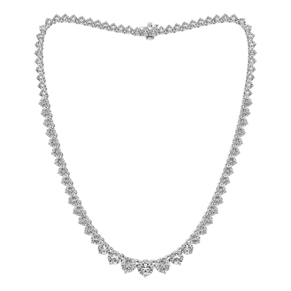 14K White Gold Round Cut Lab-Grown 13 Carat TW Riviera Graduated Diamond Tennis Necklace 16" Gold Chain (E-F Color, VS Clarity) Prong Setting, A Graceful Gift