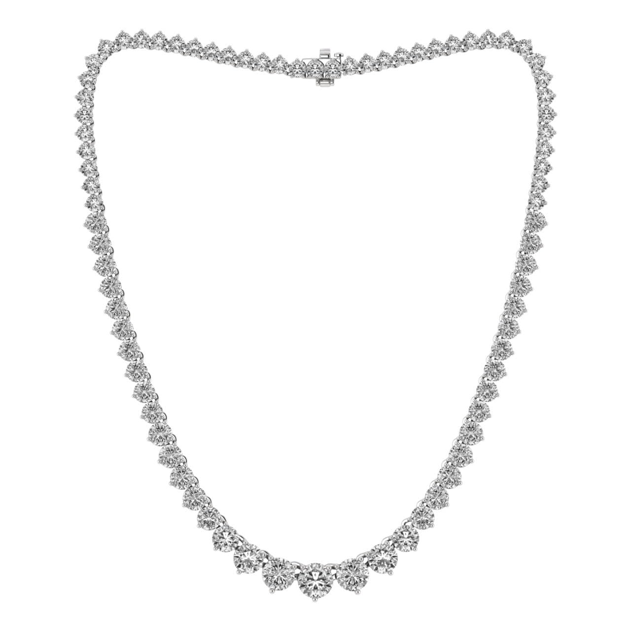 14K White Gold Round Cut Lab-Grown 14 Carat TW Riviera Graduated Diamond Tennis Necklace 16" Gold Chain (E-F Color, VS Clarity) Prong Setting, A Graceful Gift