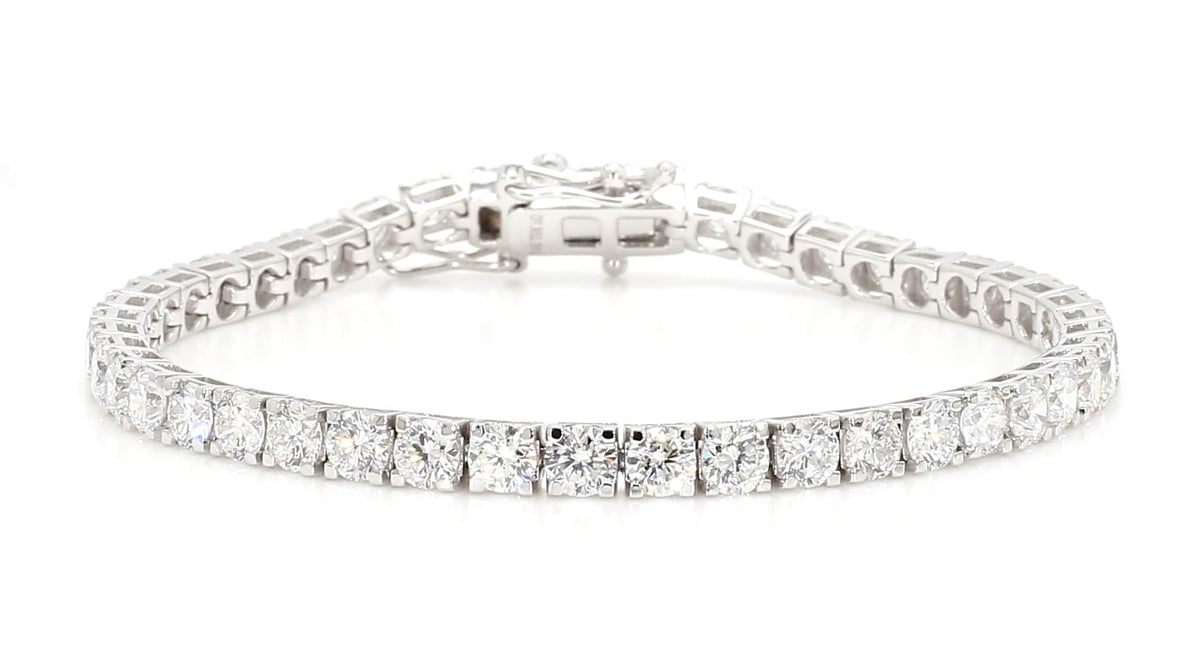 Round Shape Lab Grown Diamonds (10 Carat TW) Tennis Bracelet for Women in 14K White Gold - 7 Inches Long (Color F-G, Clarity VVS-VS)