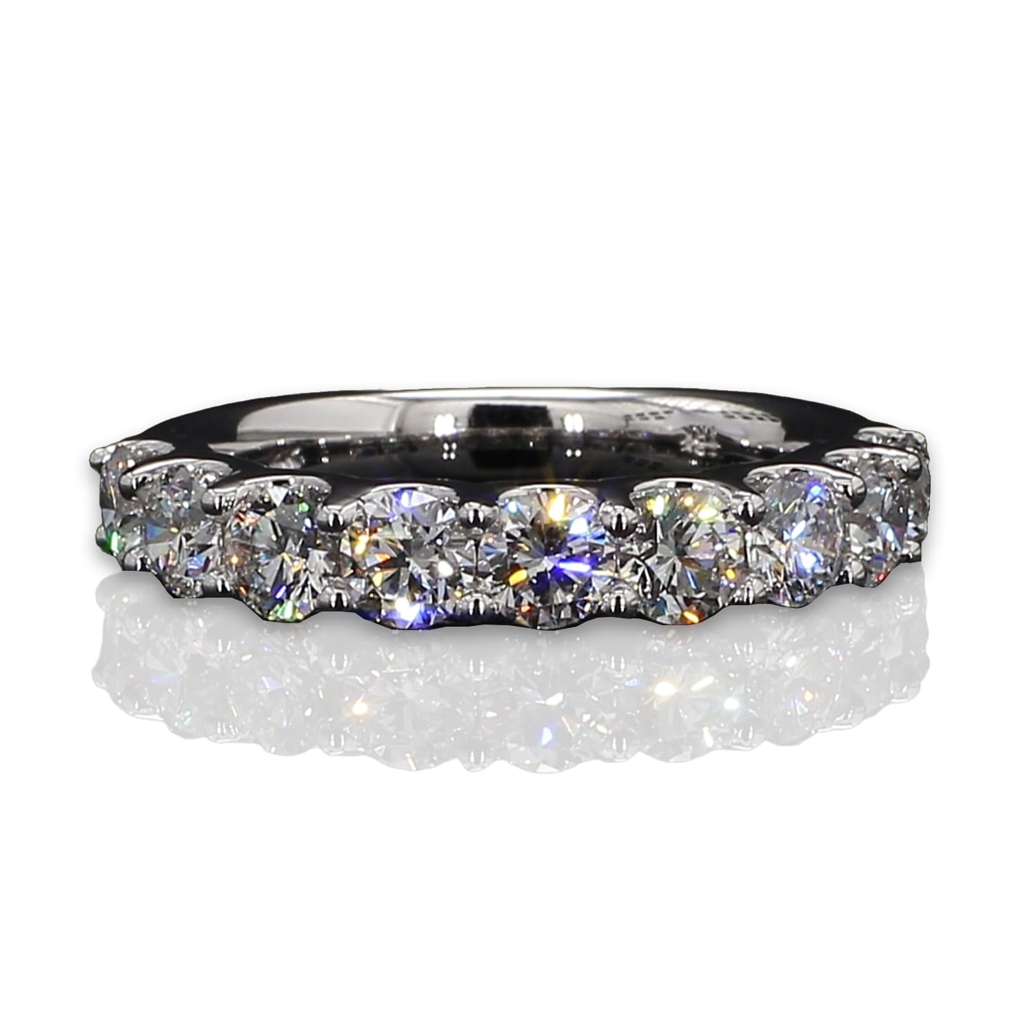 14K White Gold 1.5 Carat TW Lab Grown 9 Stone U Prong Round Cut Diamond Half Eternity Ring Size - 6