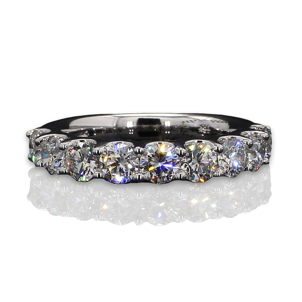 14K White Gold 1.5 Carat TW Lab Grown 9 Stone U Prong Round Cut Diamond Half Eternity Ring Size - 6