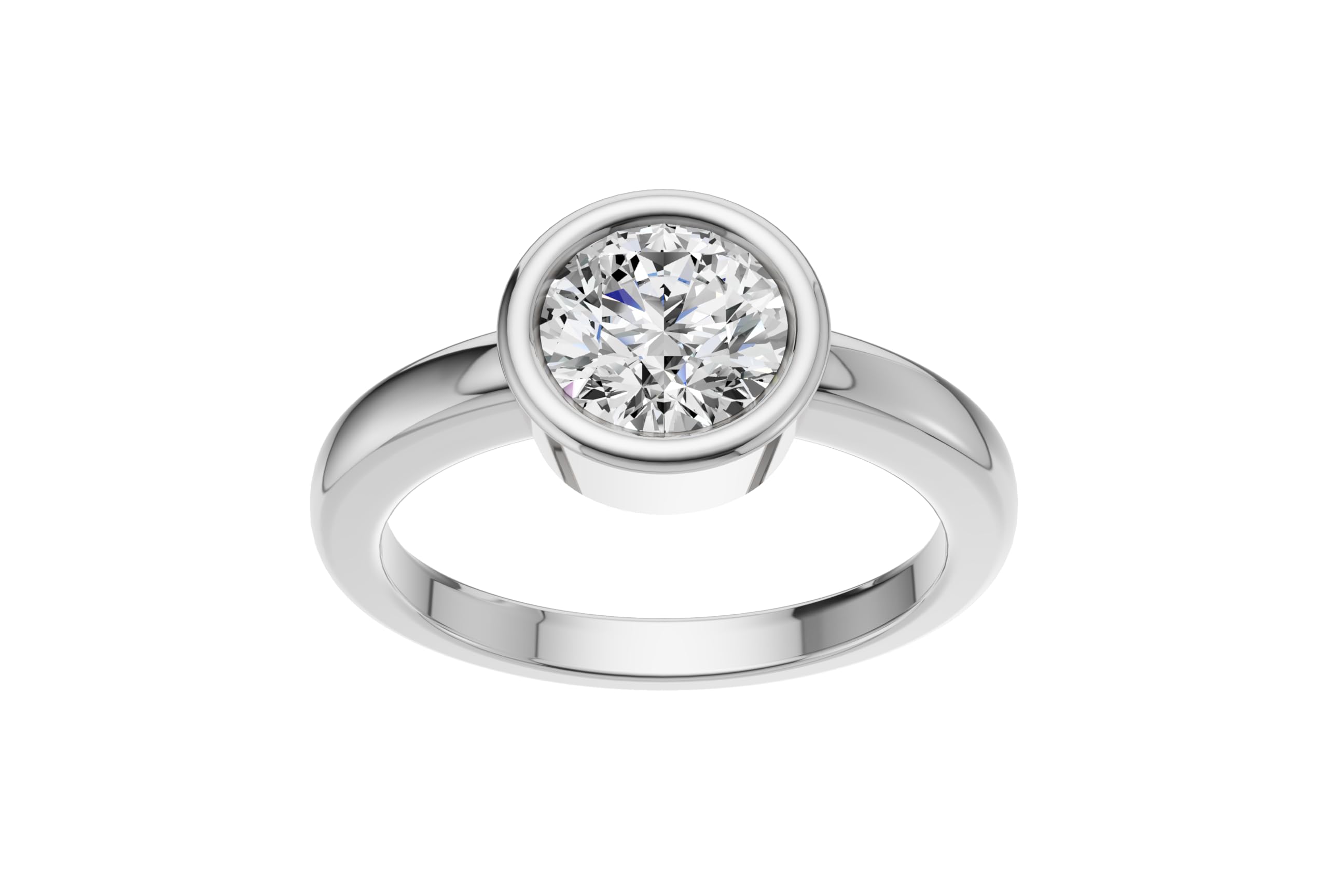 14K White Gold Bezel Set Round Cut 2 Carat TW Lab Grown Diamond Ring for Women, E-F Color, VVS-VS Clarity (Ring Size: 8.5)