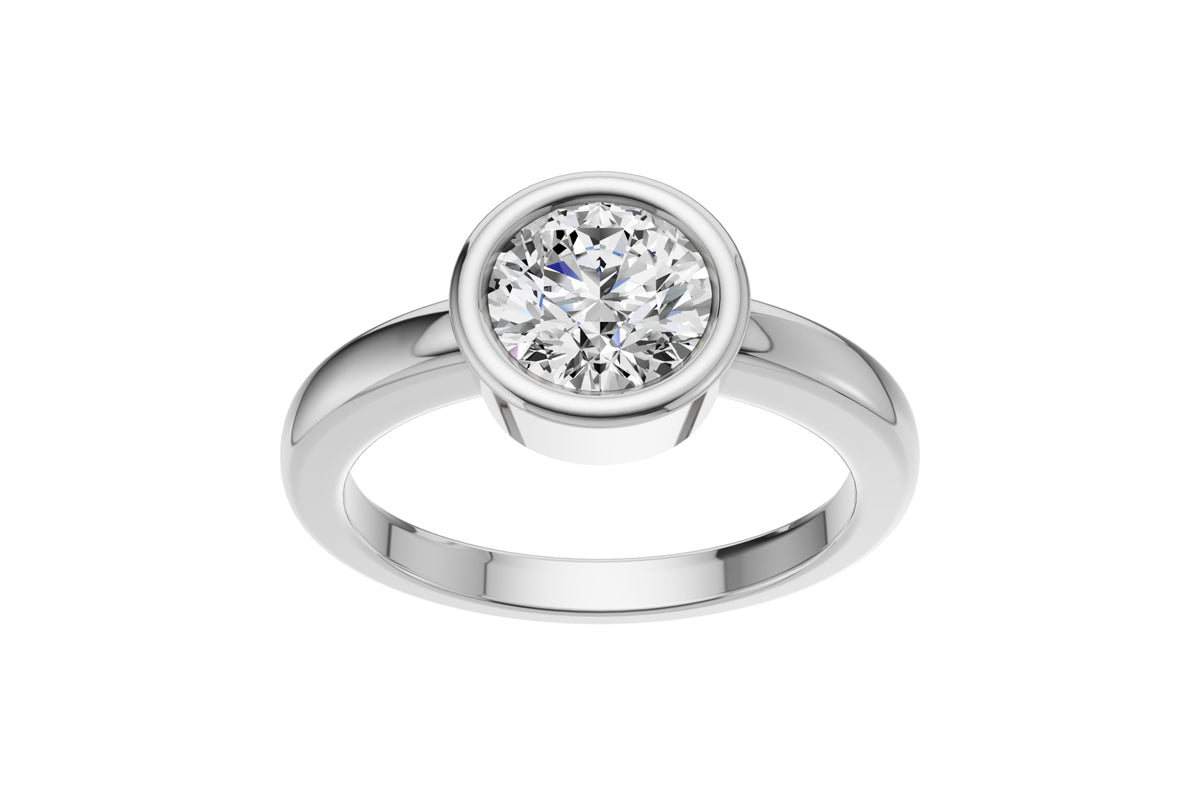 14K White Gold Bezel Set Round Cut 2 Carat TW Lab Grown Diamond Ring for Women, E-F Color, VVS-VS Clarity (Ring Size: 8.5)