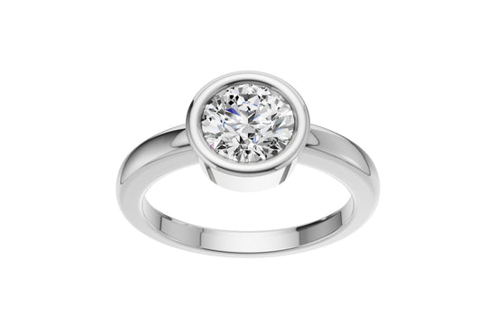 14K White Gold Bezel Set Round Cut 2 Carat TW Lab Grown Diamond Ring for Women, E-F Color, VVS-VS Clarity (Ring Size: 5.5)