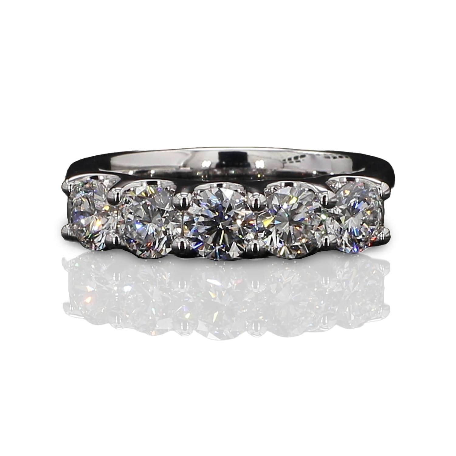 14K White Gold 3 Carat TW Lab Grown 5 Stone U Prong Round Cut Diamond Half Eternity Ring Size - 9