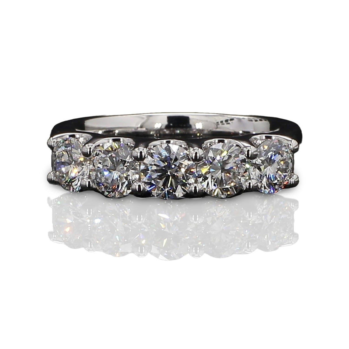 14K White Gold 3 Carat TW Lab Grown 5 Stone U Prong Round Cut Diamond Half Eternity Ring Size - 9