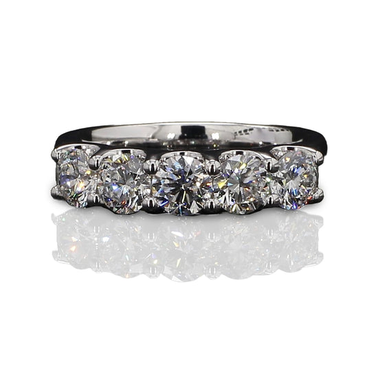 14K White Gold 3 Carat TW Lab Grown 5 Stone U Prong Round Cut Diamond Half Eternity Ring Size - 9
