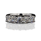 14K White Gold 3 Carat TW Lab Grown 5 Stone U Prong Round Cut Diamond Half Eternity Ring Size - 9