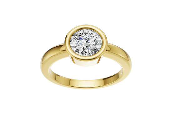 14K Yellow Gold Bezel Set Round Cut 1 Carat TW Lab Grown Diamond Ring for Women, E-F Color, VVS-VS Clarity (Ring Size: 6.5)