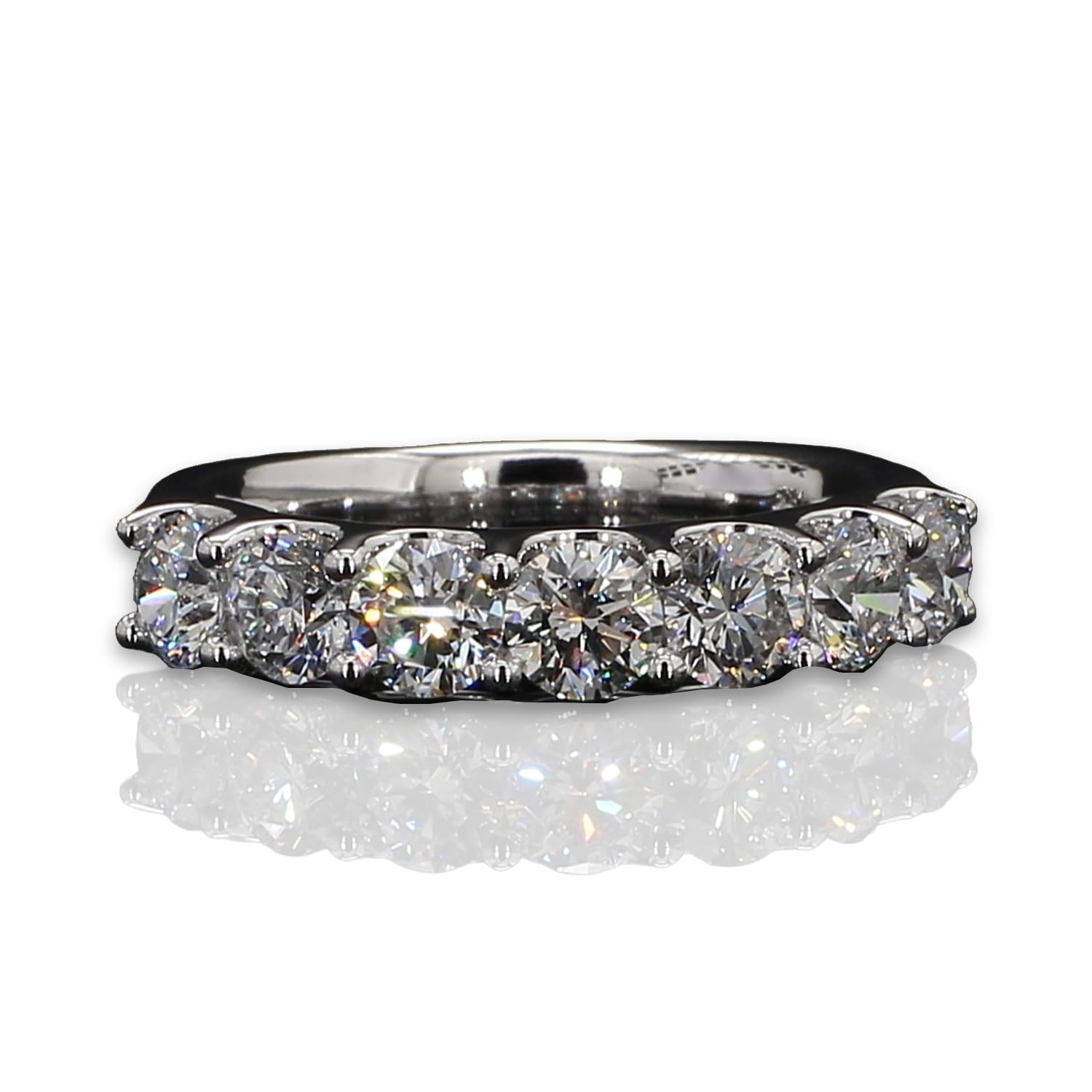 14K White Gold 2 Carat TW Lab Grown 7 Stone U Prong Round Cut Diamond Half Eternity Ring Size - 9.5