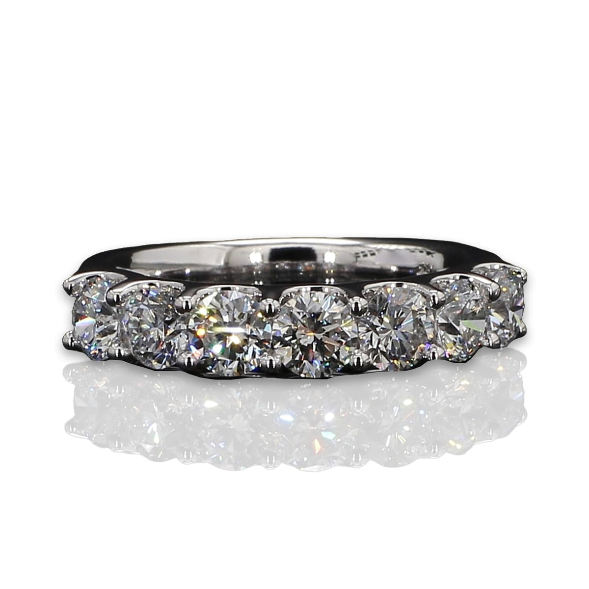 14K White Gold 2 Carat TW Lab Grown 7 Stone U Prong Round Cut Diamond Half Eternity Ring Size - 9.5