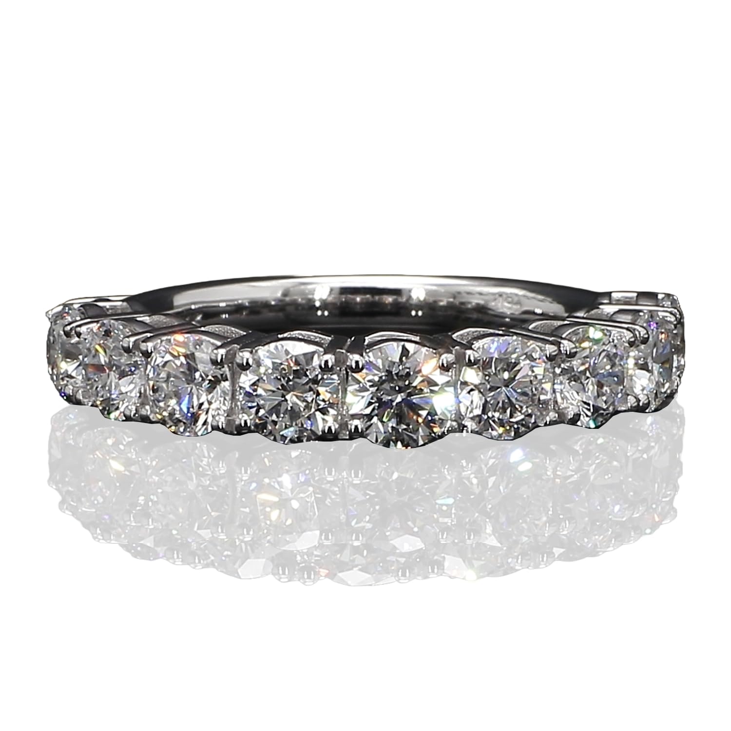14K White Gold 1 Carat TW Lab Grown 9 Stone Round Cut Diamond Half Eternity Ring Size - 6.5