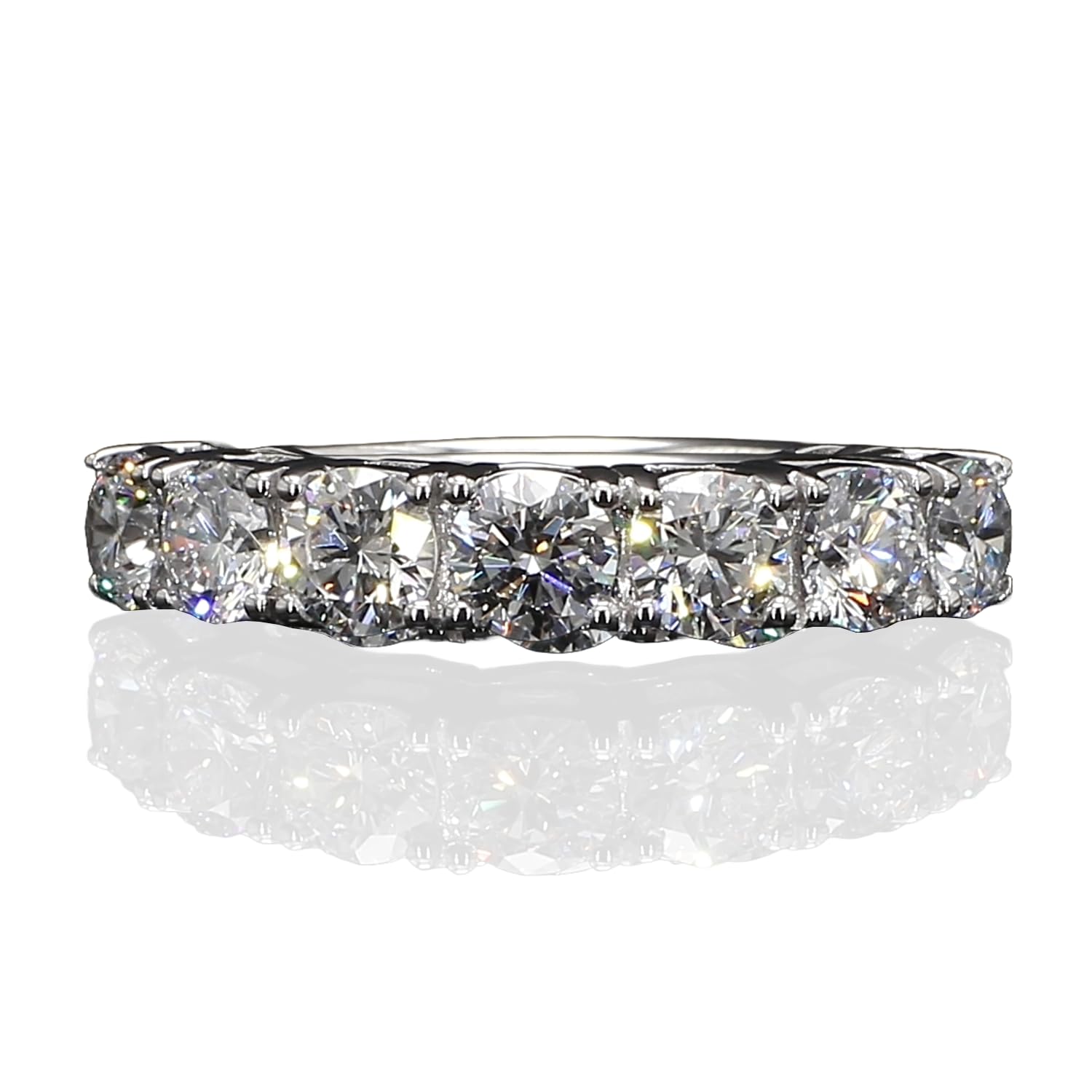 14K White Gold 3 Carat TW Lab Grown 7 Stone Round Cut Diamond Half Eternity Ring Size - 6