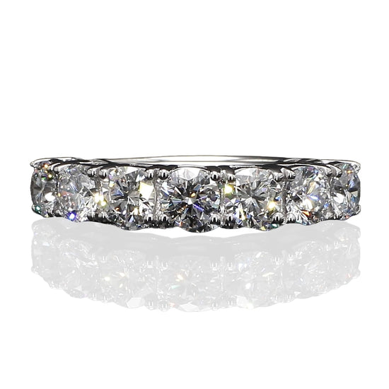 14K White Gold 3 Carat TW Lab Grown 7 Stone Round Cut Diamond Half Eternity Ring Size - 6