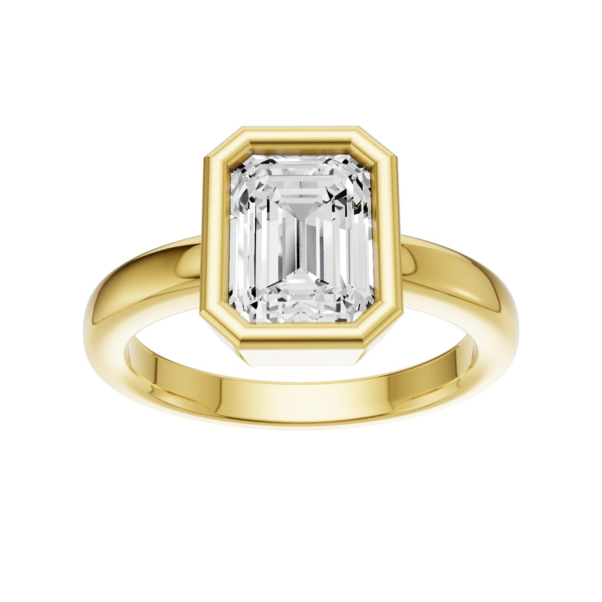 14K Yellow Gold Bezel Set Emerald Cut 3 Carat TW Lab Grown Diamond Ring for Women, E-F Color, VVS-VS Clarity (Ring Size: 8)