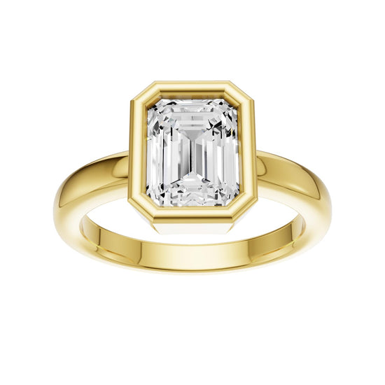14K Yellow Gold Bezel Set Emerald Cut 4 Carat TW Lab Grown Diamond Ring for Women, E-F Color, VVS-VS Clarity (Ring Size: 9.5)
