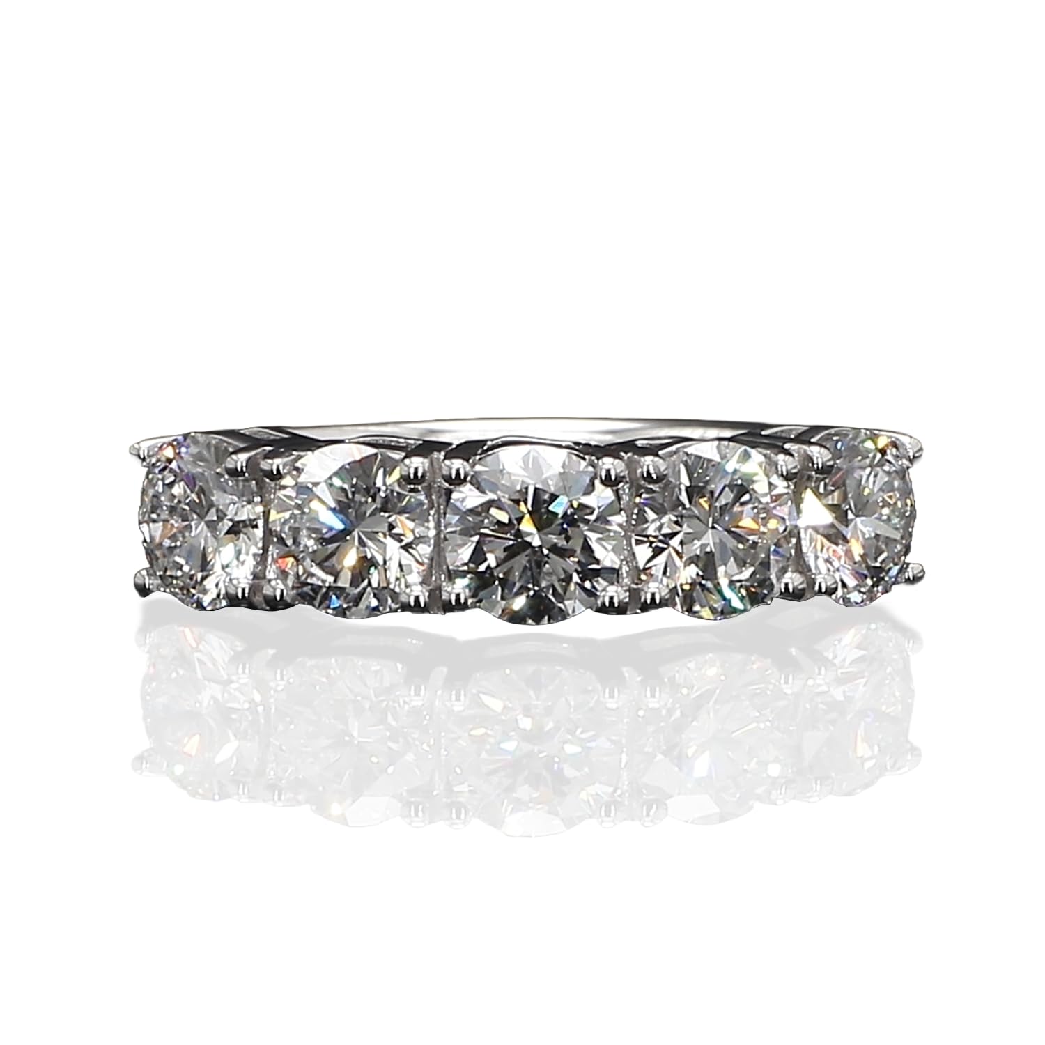 14K White Gold 1.5 Carat TW Lab Grown 5 Stone Round Cut Diamond Half Eternity Ring Size - 7