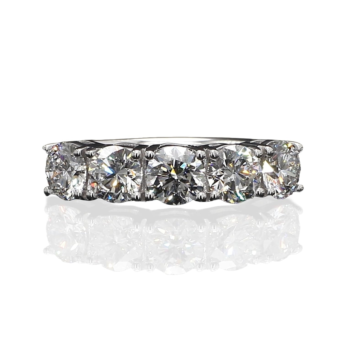 14K White Gold 3 Carat TW Lab Grown 5 Stone Round Cut Diamond Half Eternity Ring Size - 6.5