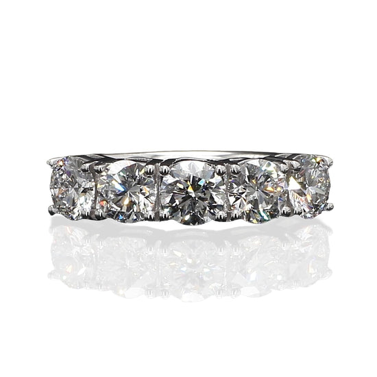 14K White Gold 1 Carat TW Lab Grown 5 Stone Round Cut Diamond Half Eternity Ring Size - 9.5